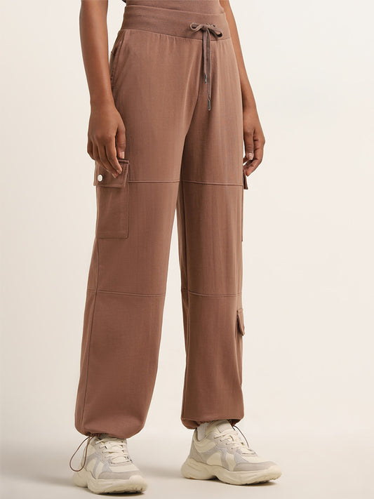 Studiofit Brown Parachute-Style High-Rise Track Pants