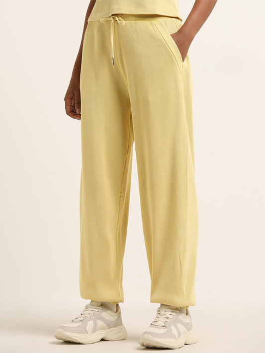Studiofit Yellow Waffle-Textured High-Rise Joggers