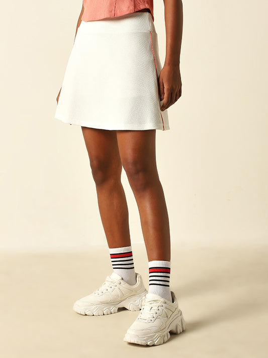 Studiofit White Textured High-Rise Cotton Skirt