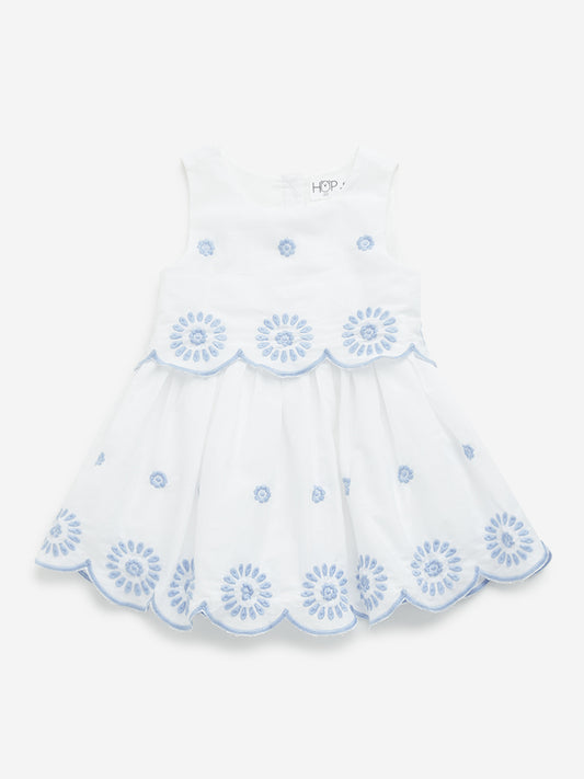 HOP Baby White Embroidered A-Line Cotton Dress