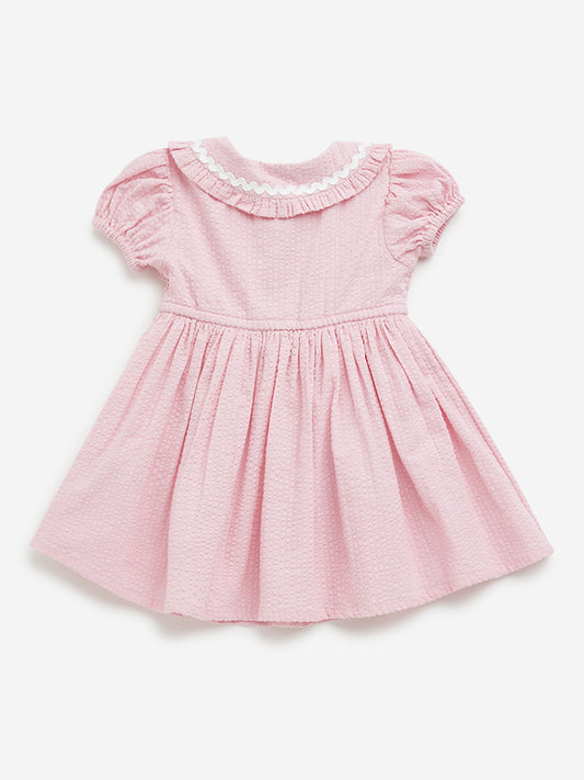 HOP Baby Pink Seersucker A-Line Cotton Dress