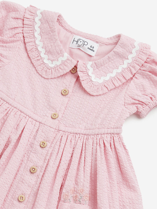 HOP Baby Pink Seersucker A-Line Cotton Dress