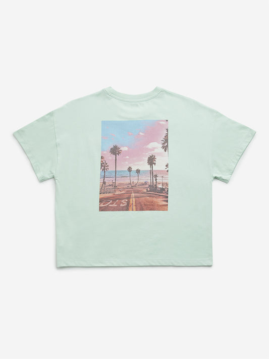 Y&F Kids Green Beach-Inspired Cotton T-Shirt