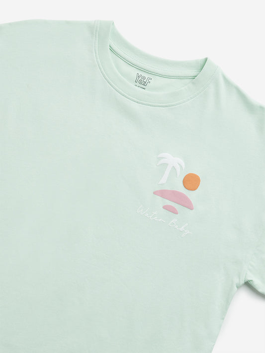 Y&F Kids Green Beach-Inspired Cotton T-Shirt