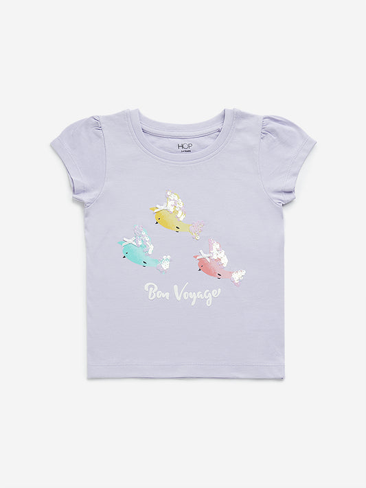 HOP Kids Lilac Embellished Cotton T-Shirt