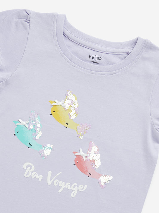 HOP Kids Lilac Embellished Cotton T-Shirt