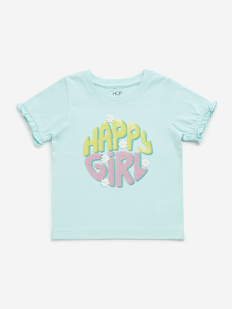 HOP Kids Mint Text Printed Cotton T-Shirt