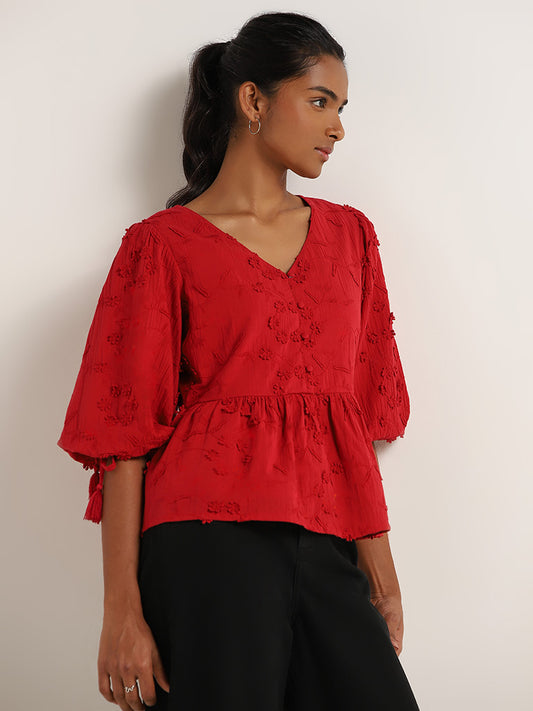 LOV Red Embroidered Top