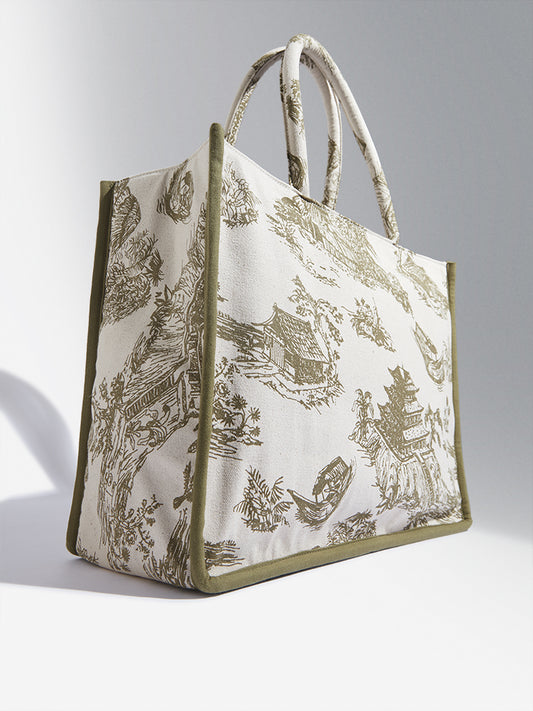Westside Accessories Olive and Beige Chinese House Inspired Tote Bag