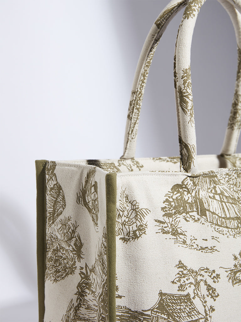 Buy Westside Accessories Olive and Beige Chinese House Inspired Tote Bag from Westside