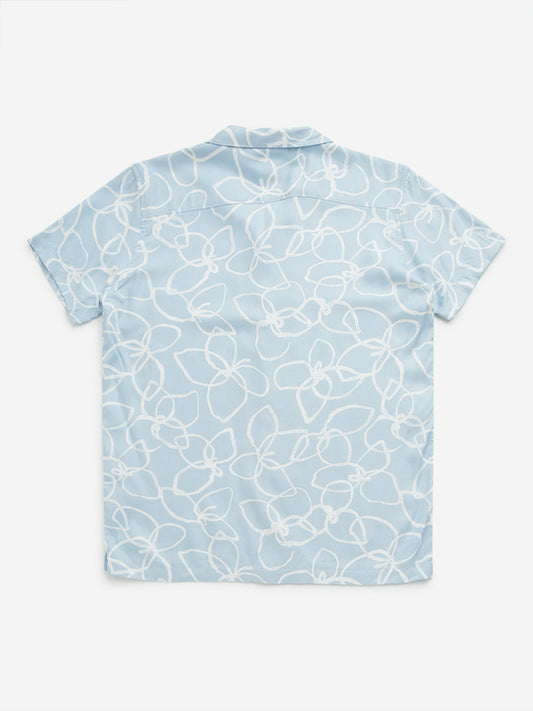 Y&F Kids Blue Floral Printed Shirt