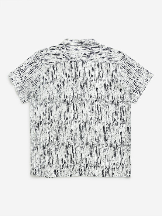 Y&F Kids White Abstract Printed Cotton Shirt