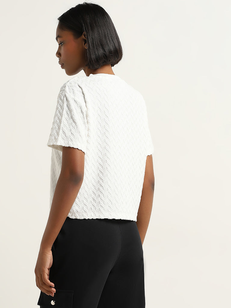 Studiofit Off-White Textured T-Shirt
