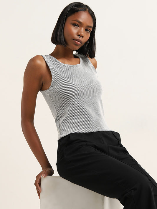 Studiofit Black and White Ribbed Cotton Top