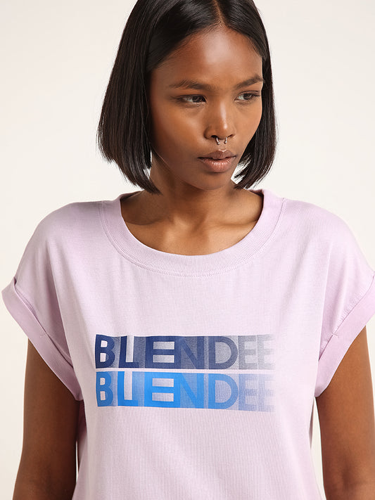Studiofit Lavender Text Printed T-Shirt