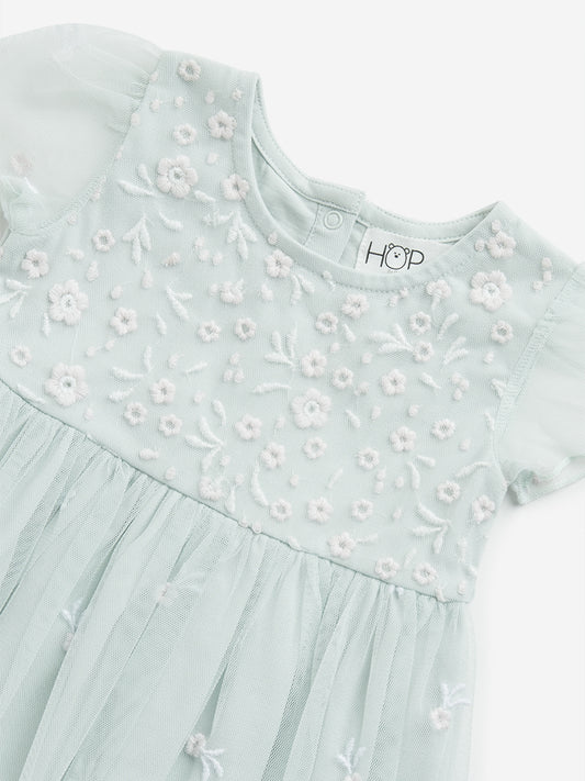 HOP Baby Sage Floral Embroidered Party Cotton Dress