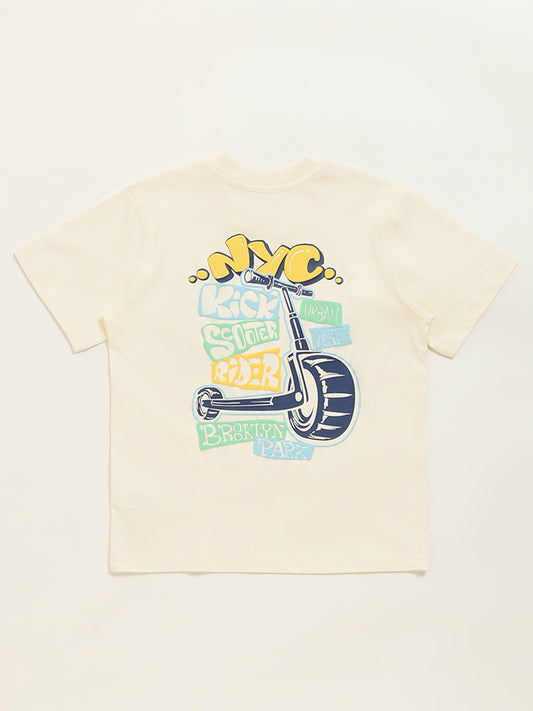 HOP Kids Off-White Text Design Cotton T-Shirt