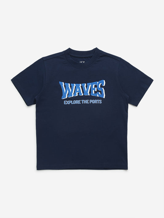 HOP Kids Navy Text Design Cotton T-Shirt