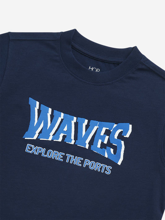 HOP Kids Navy Text Design Cotton T-Shirt