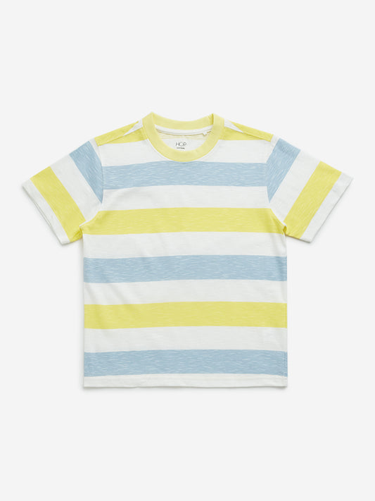 HOP Kids Multicolour Striped Design Cotton T-Shirt