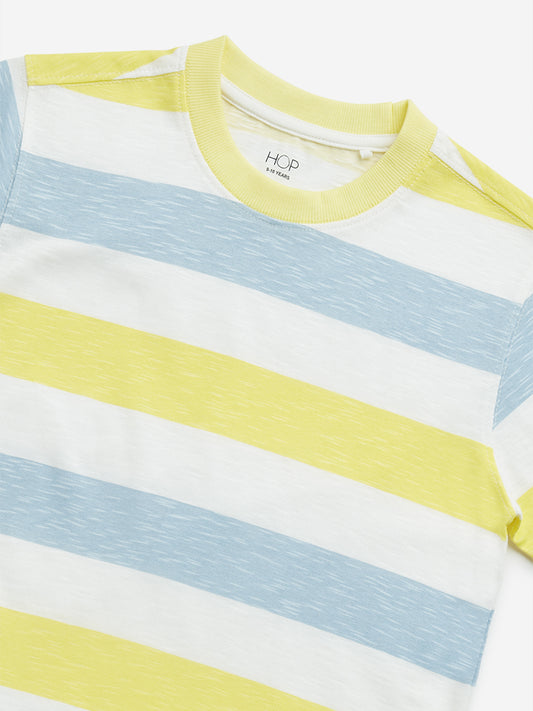 HOP Kids Multicolour Striped Design Cotton T-Shirt