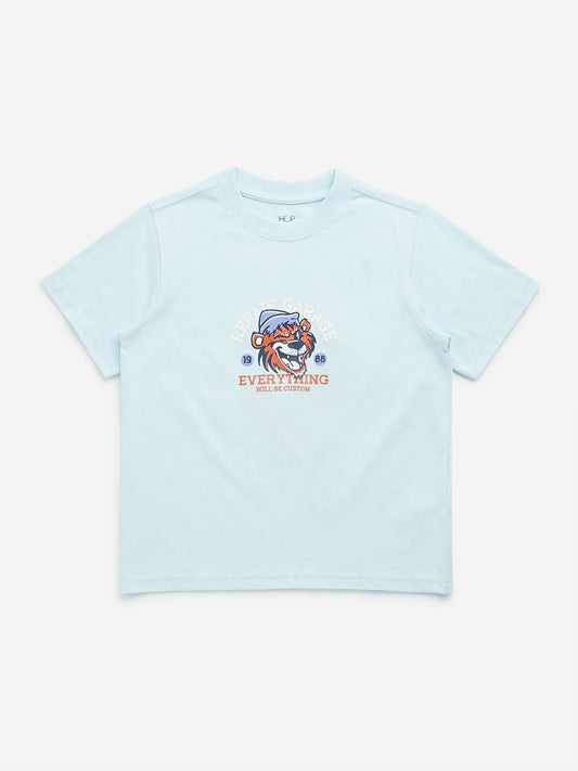 HOP Kids Light Blue Skater-Inspired Cotton T-Shirt