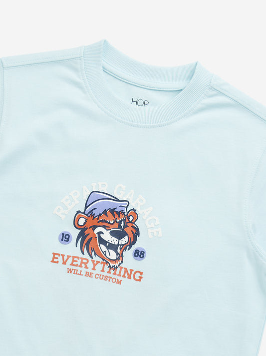 HOP Kids Light Blue Skater-Inspired Cotton T-Shirt