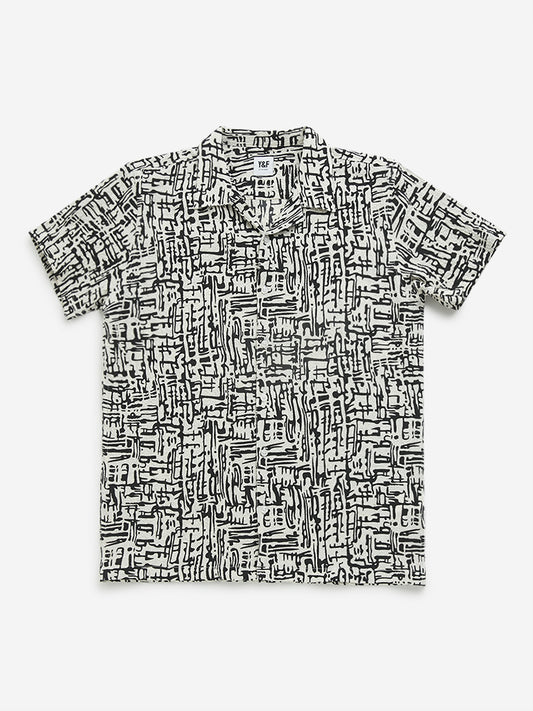 Y&F Kids Black Abstract Printed Cotton Shirt