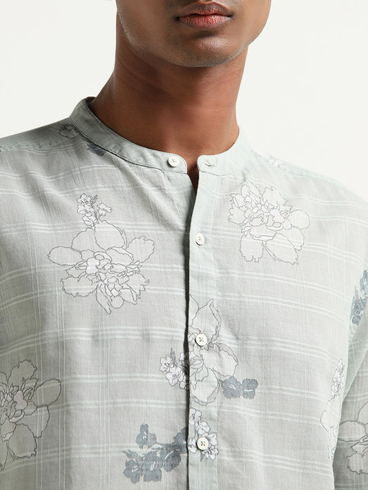 ETA Light Teal Floral Print Resort Fit Shirt