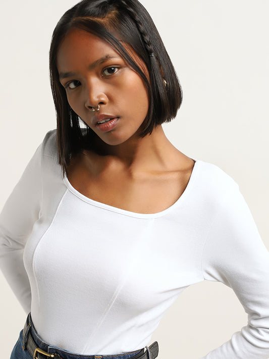 Nuon White Seam-Detailed Cotton T-Shirt