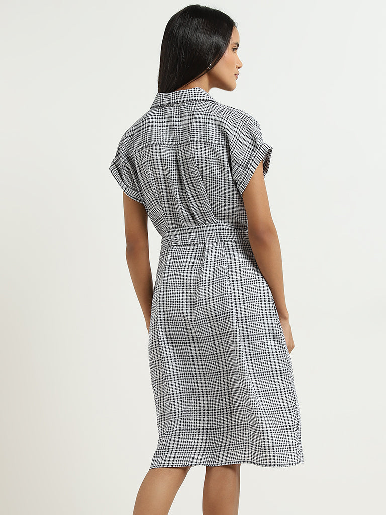 Buy Wardrobe Ivory Navy Houndstooth Shirt Dress with Belt from Westside