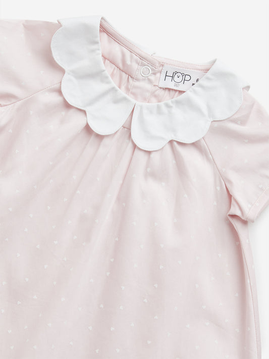HOP Baby Pink Polka Dot Design A-Line Cotton Dress