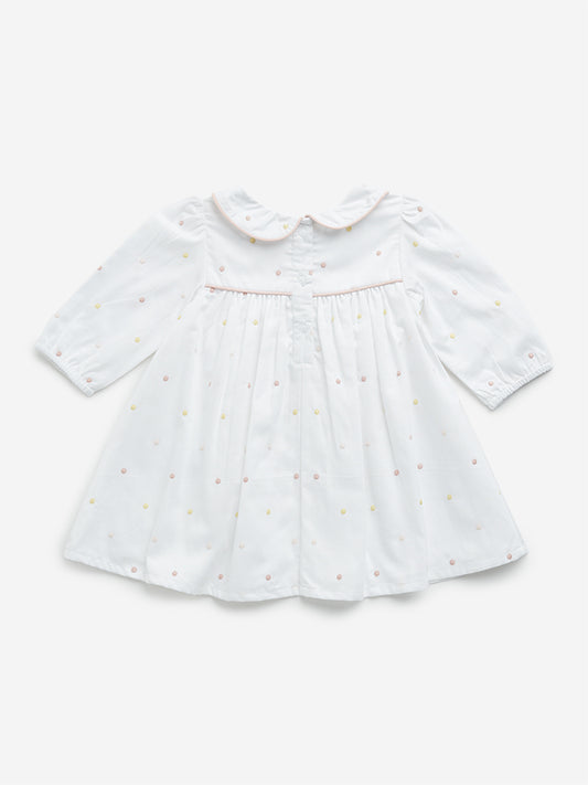 HOP Baby White Polka Dot Design A-Line Cotton Dress