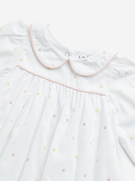 HOP Baby White Polka Dot Design A-Line Cotton Dress