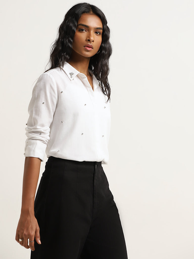 Buy LOV White Diamante Design Cotton Shirt from Westside