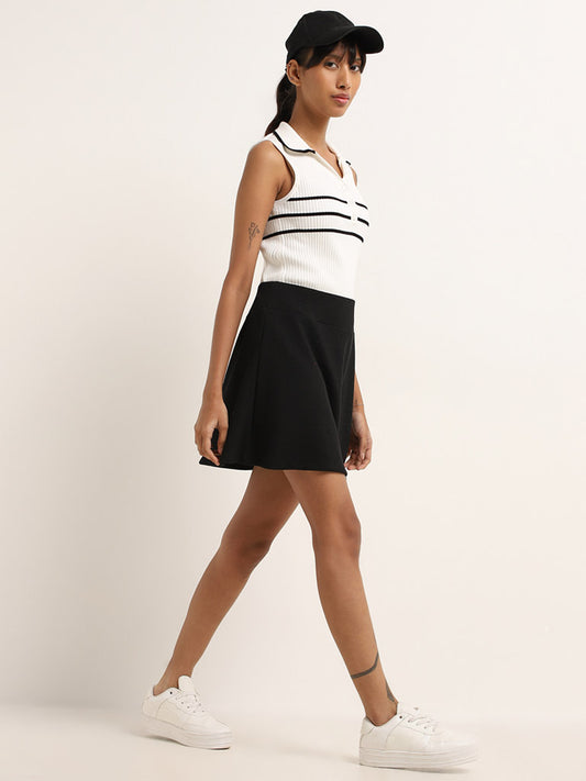 Studiofit Off-White Striped Ribbed Textured Top