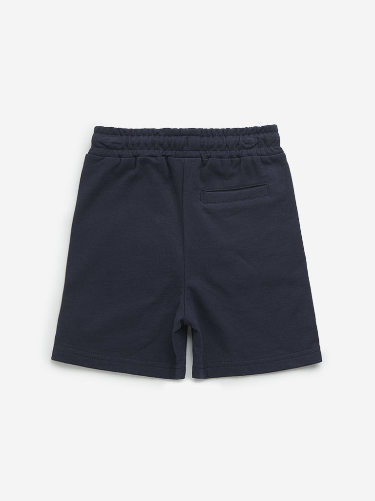 Buy HOP Kids Navy Text Design Mid Rise Cotton Shorts from Westside