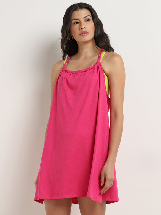 Wunderlove Pink Solid A-Line Beach Dress