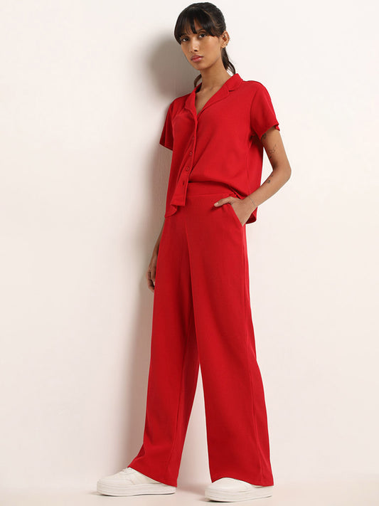Superstar Red Ribbed High-Rise Pants