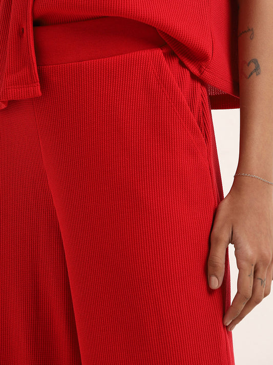 Superstar Red Ribbed High-Rise Pants