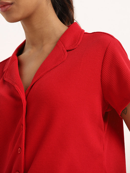 Superstar Red Ribbed-Textured Shirt
