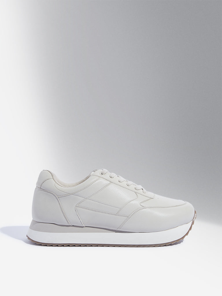 Westside SOLEPLAY Men's  Beige Perforated Lace-Up Sneakers for Casual Wear Side View