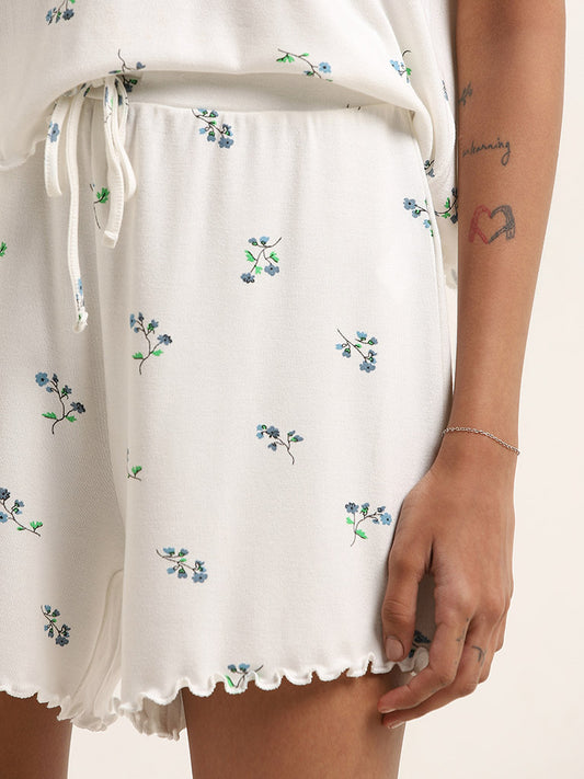 Superstar White Floral Printed High-Rise Shorts