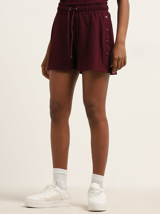 Superstar Maroon Button-Detailed High-Rise Shorts