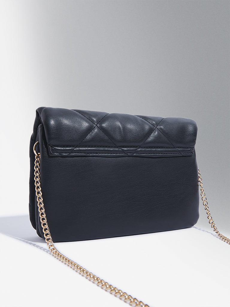 Buy Westside Accessories Black Quilted Chain Strap Sling Bag from Westside