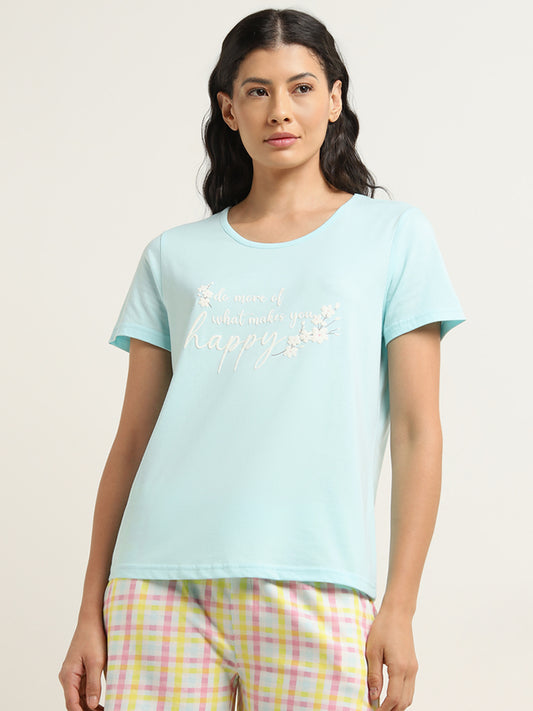Wunderlove Aqua Text Design T-Shirt
