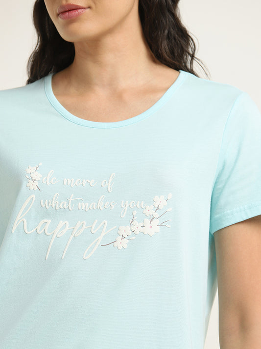 Wunderlove Aqua Text Design T-Shirt