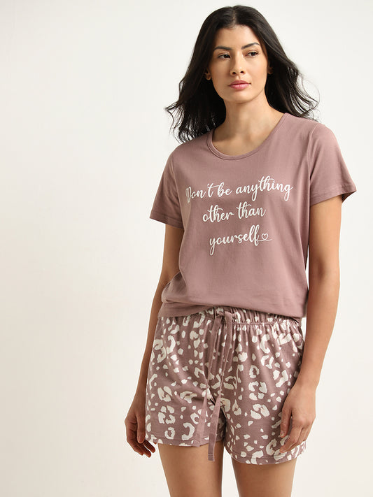 Wunderlove Brown Text Design Cotton T-Shirt