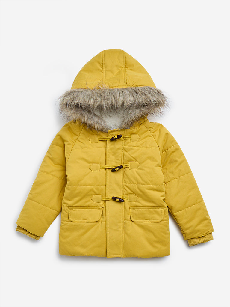 Buy HOP Kids Yellow FauxFur Hooded Puffer Jacket from Westside