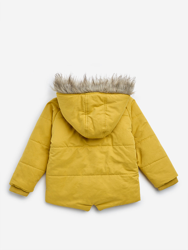 Buy HOP Kids Yellow FauxFur Hooded Puffer Jacket from Westside